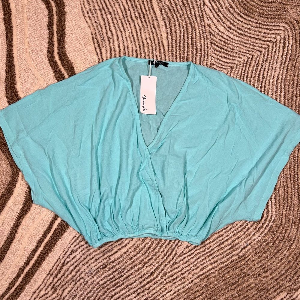 YANA K cropped Terry Top ⭐️ baby blue ⭐️ cotton gauze 🔹 NWT 🔹 small